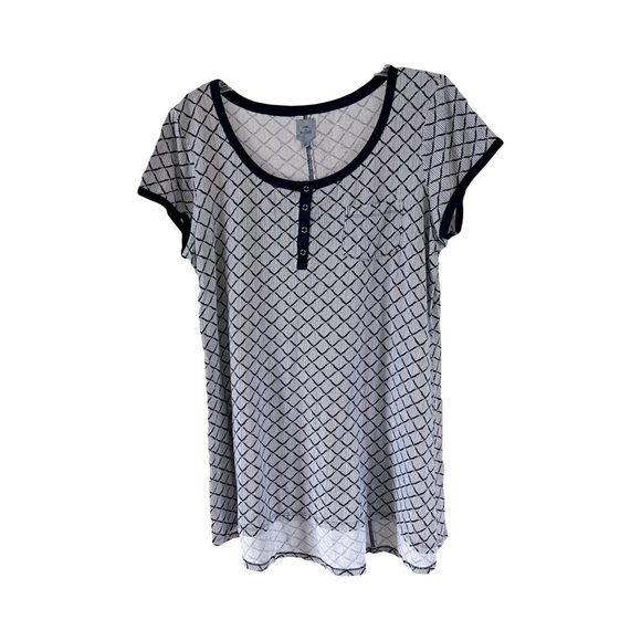 Jane and Bleecker | Blue Geometric Cap Sleeve Henley Sleep Shirt, Medium - Picture 1 of 7